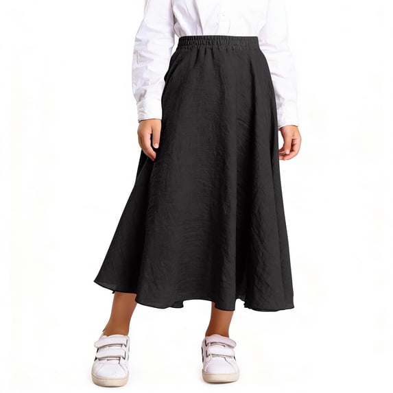 Gfyviroh Kids Girls Long Skirts A-Line Casual Flowy Flared Skirt Loose High Waisted Lightweight Maxi Skirt 4-15 Years