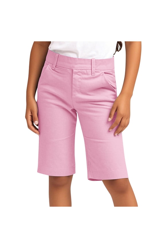 Kids Girls Shorts with Pockets 4-14 Years High Waist Stretch Casual Dressy Shorts Slim Plain Bermuda Shorts