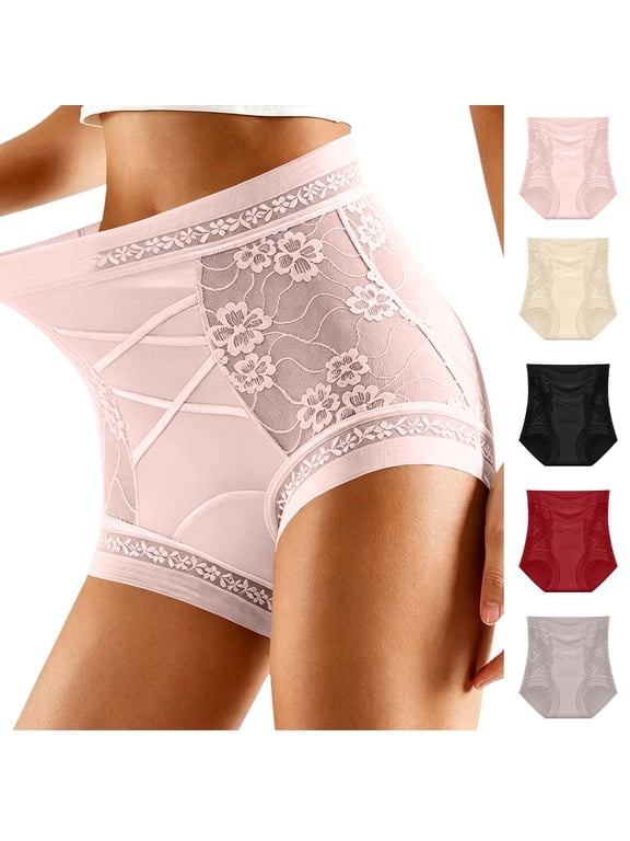 Lace Shapewear for Women Full Coverage Soft High Waist Shaping Briefs Plus Size Breathable Tummy Control Panties