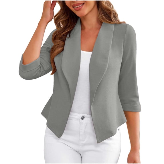 Gfyviroh Lightweight Blazer for Women Comfy 3/4 Sleeve Business Casual Jacket Solid Open Front Cardigan Jacket