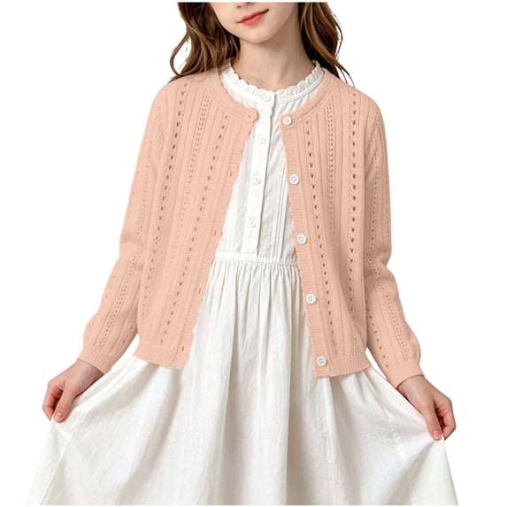 Gfyviroh Lightweight Cardigans for Girls Comfy Crew Neck Button Down Knit Cover Ups Casual Versatile Long Sleeve Outerwear