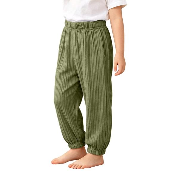 Gfyviroh Little Girls Casual Pants Loose Fit Textured Comfy Joggers Lightweight Breathable Solid Daily Trousers for Toddlers