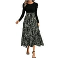 thumbnail image 1 of Gfyviroh Long Sleeve Dresses for Women Flowy Crew Neck Midi Dresses Printing Trendy Comfortable Belted Long Dresses, 1 of 6