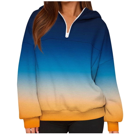 Gfyviroh Long Sleeve Hoodies for Women Loose Comfortable Quarter Zipper Sweatshirts Casual Trendy Gradient Color Sweatshirts