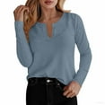 thumbnail image 1 of Gfyviroh Long Sleeve Tops for Women Solid Color Notch Neck Tshirts Casual Comfortable Breathable Pullover Tops, 1 of 4
