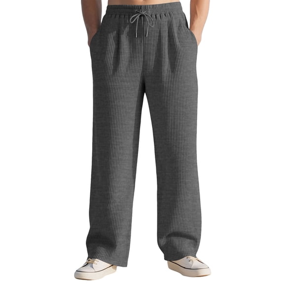 Gfyviroh Loose Fit Pants for Men Ribbed Casual Wide Leg Drawstring Pants with Pockets Mens Big and Tall Pants