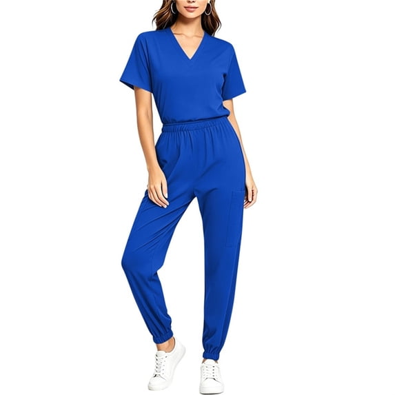 Gfyviroh Medical Scrubs Set for Women V Neck Work Tops and Jogger Pants Nursing Uniform Stretchy Soft Short Sleeve 2 Piece Outfit