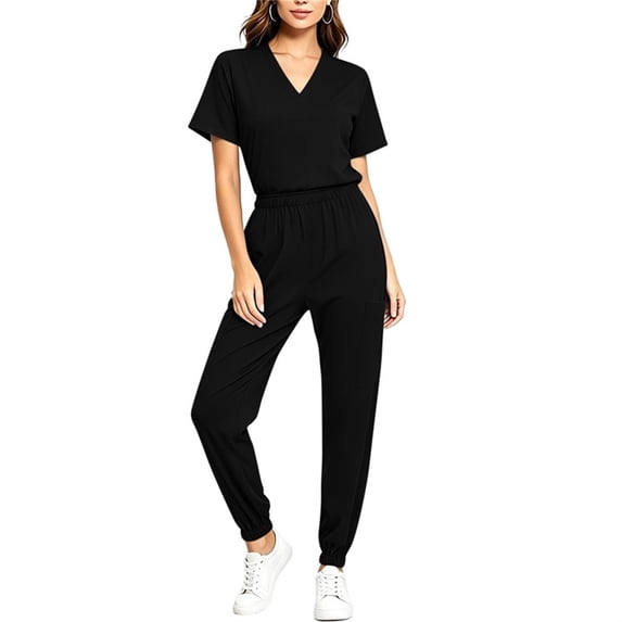 Gfyviroh Medical Scrubs Set for Women V Neck Work Tops and Jogger Pants Nursing Uniform Stretchy Soft Short Sleeve 2 Piece Outfit