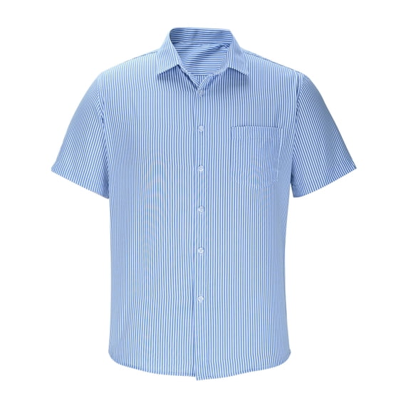 Gfyviroh Men's Cotton Dress Shirts Stripes Turn-down Collar Shirts with Pocket Button Front Short Sleeve Tops for Work