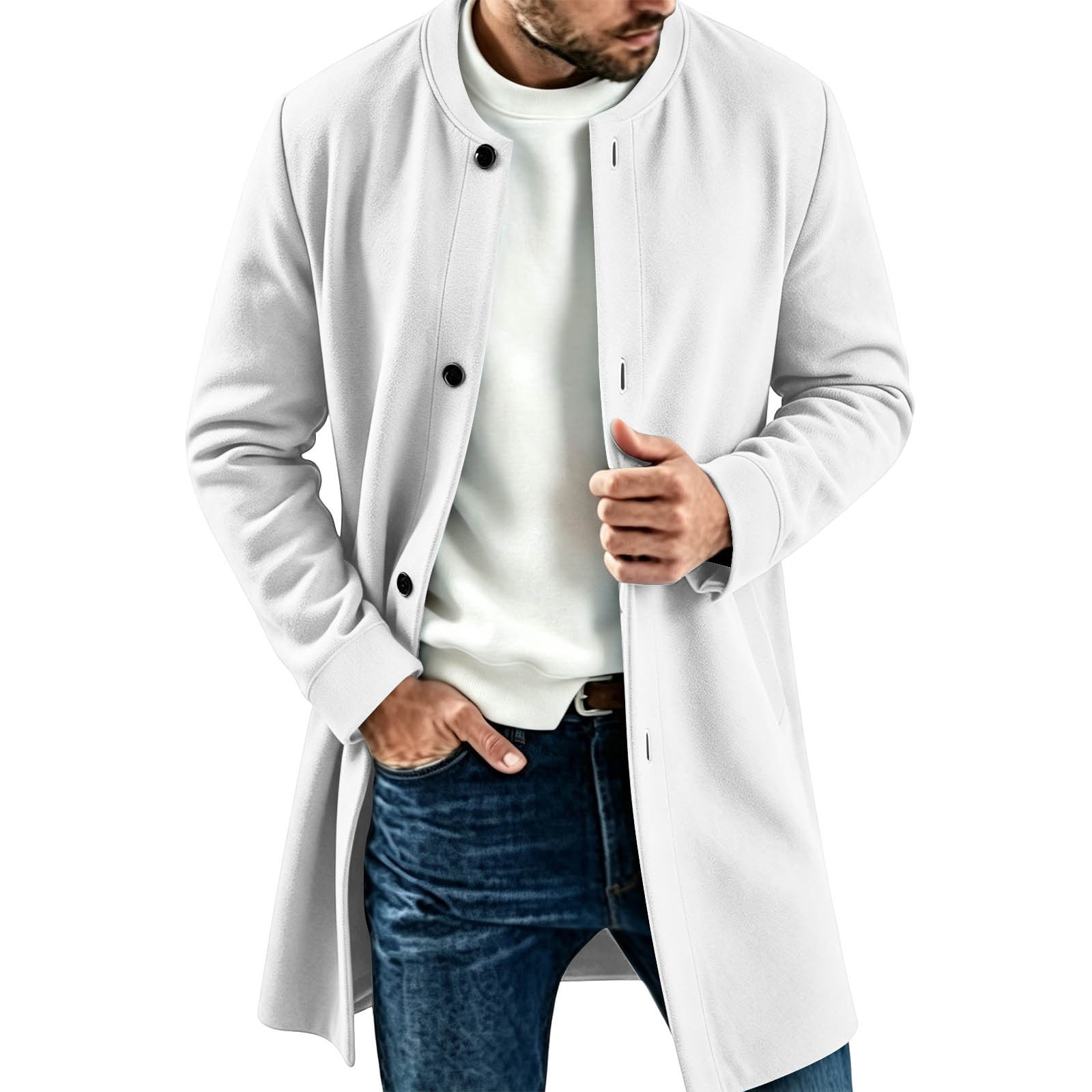 Gfyviroh Men's Lightweight Mid-Length Overcoat Cozy Button Front Casual ...