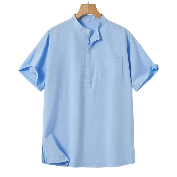 Gfyviroh Men's Short Sleeve Henley Shirts Big and Tall Button Pullover Tees Cotton Linen Casual Loose T-shirts