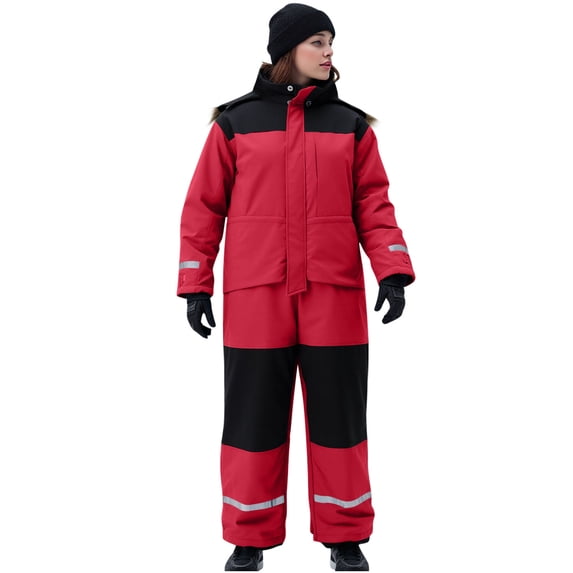 Gfyviroh Men's Women's Thermal Ski Suits Thick Padded Outdoor Windproof Waterproof Jumpsuit Patchwork Zip Long Sleeve Ski Suit with Pockets