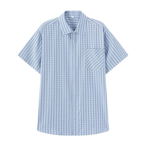 Gfyviroh Mens Dress Shirts Short Sleeve Plaid Turn-down Collar Shirts with Pocket Casual Button Down Tops