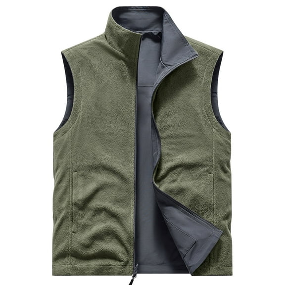 Gfyviroh Mens Fleece Lined Vests Multi Pockets Waterproof Sleeveless Jackets Turn-down Collar Zip Up Vest Coats