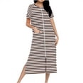 thumbnail image 1 of Gfyviroh Nightgowns for Women Summer Side Slit Crew Neck Pocket Loungewear Nightdress Stripes Short Sleeve Zip Up Nightshirts, 1 of 7