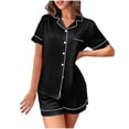 thumbnail image 1 of Gfyviroh Pajama Sets for Women 2 Piece Solid Soft Silk Satin Button Open Front Homewear Outfits Short Sleeve Tops and Shorts Sleepwear Sets, 1 of 6
