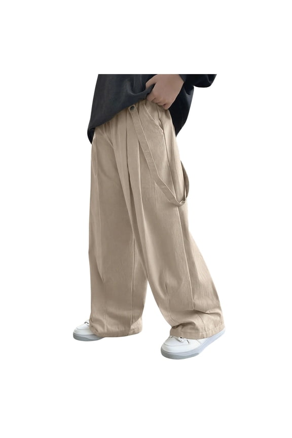 Pants for Kids Boy Pleated Loose Elastic Waist Pants Wide Leg High Waist Trousers with Pockets,5-15 Y