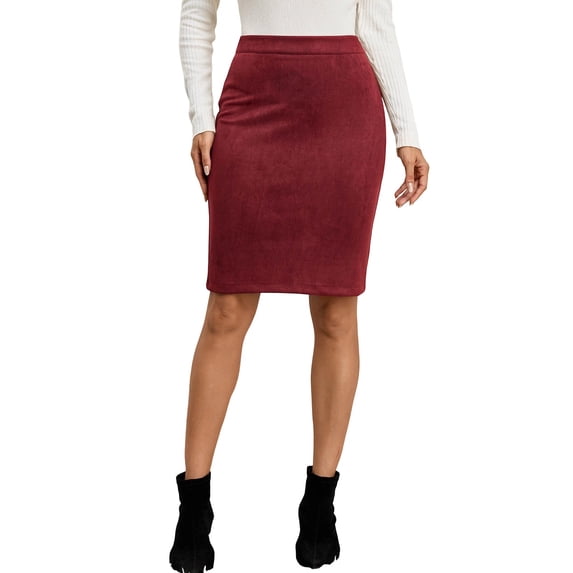 Gfyviroh Pencil Skirt for Women Comfy Faux Suede Slim Bodycon Skirts High Waist Stretch Office Casual Skirt