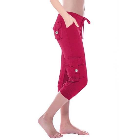 Gfyviroh Plus Size Women's Capri Pants with Multi Pockets Drawstring Solid Casual Capris Slim Fit Work Trousers