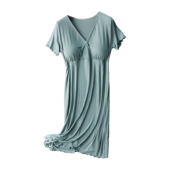 Gfyviroh Plus Size Women's Maternity Nightgowns with Built-In Padded Bra V-Neck Short Sleeve Lounge Dress Soft Knit Sleep Dress for Postpartum