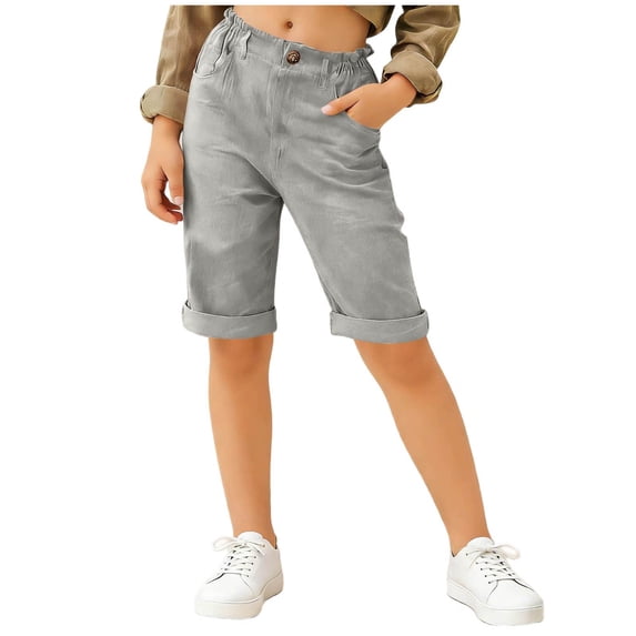 Gfyviroh Shorts for Little to Big Boys 5-15 Years Relaxed Fit Solid Button Casual Shorts Cotton Pockets Comfortable Shorts