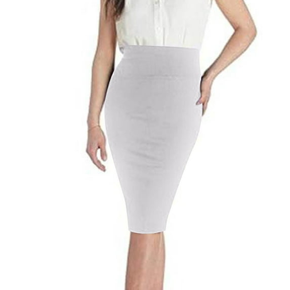 Gfyviroh Skirts for Women Casual Solid Color Side Slit Knee Length Skirts High Waist Comfortable Pull On Slim Office Pencil Skirts