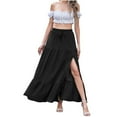 thumbnail image 1 of Gfyviroh Skirts for Women Plus Size Solid Color A-Line Skirts Casual Drawstring Stretch High Waist Side Slit Maxi Skirts, 1 of 7