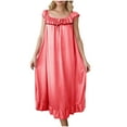 thumbnail image 1 of Gfyviroh Sleeveless Nightgowns for Women Solid Color Pleated Ruffle Hem Nightshirts Silk Satin Casual Crewneck Nightdress, 1 of 3