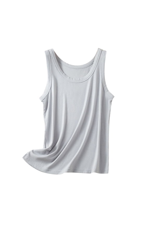 Sleeveless Tank Tops for Women Ribbed Stretch Crew Neck Tanks Comfortable Solid Thin Undershirts