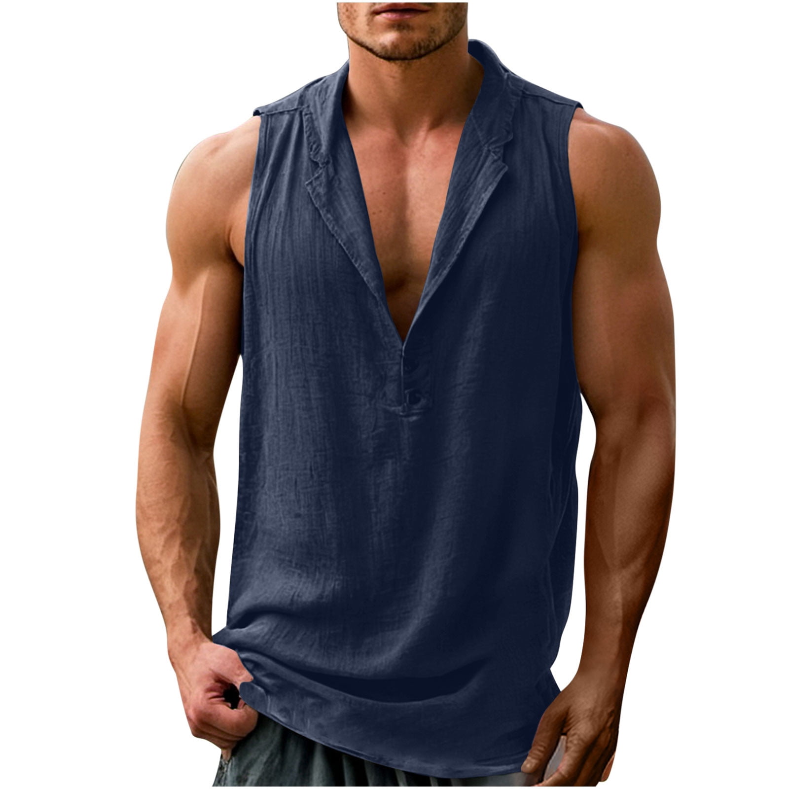 Gfyviroh Summer Tank Tops for Men Casual Trendy Deep V-Neck Tanks Linen ...