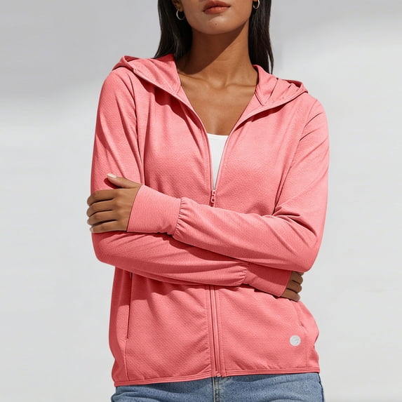 Gfyviroh Sun Protection Jackets for Women Soft Lightweight Zip Up Cooling Hoodies Long Sleeve Casual Plus Size Jacket