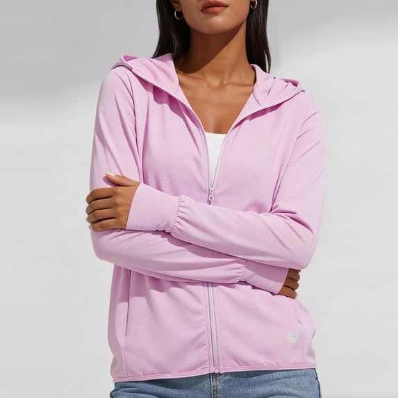 Gfyviroh Sun Protection Jackets for Women Soft Lightweight Zip Up Cooling Hoodies Long Sleeve Casual Plus Size Jacket