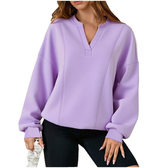 Gfyviroh Sweatshirts for Women Fashion Solid Color V Neck Sweatshirts Casual Loose Long Sleeve Pullover Sweatshirts