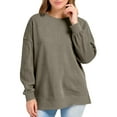 thumbnail image 1 of Gfyviroh Sweatshirts for Women Ribbed Side Slit Long Sleeve Sweatshirts Crewneck Solid Color Pullover Fall Sweatshirts, 1 of 9