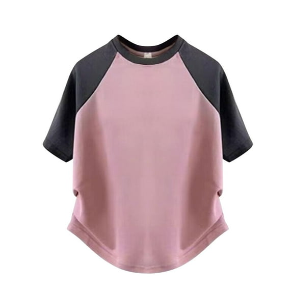 Gfyviroh T-shirts for Toddler Girls 1-14 Years Trendy Side Ruched Pullover Tops Casual Short Sleeve Patchwork Tees