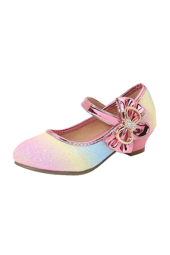 Teen Girls Mary Jane Heels One Strap Glitter Bow Cute Princess Dress Shoes Party Performance Formal Shoes