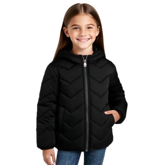 Gfyviroh Toddler Kids Girls Puffer Jackets Lightweight Hooded Zip Up Quilted Down Coats Long Sleeve Pockets Winter Warm Jackets,1-14 Y