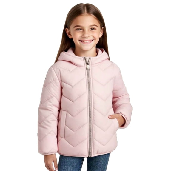 Gfyviroh Toddler Kids Girls Puffer Jackets Lightweight Hooded Zip Up Quilted Down Coats Long Sleeve Pockets Winter Warm Jackets,1-14 Y