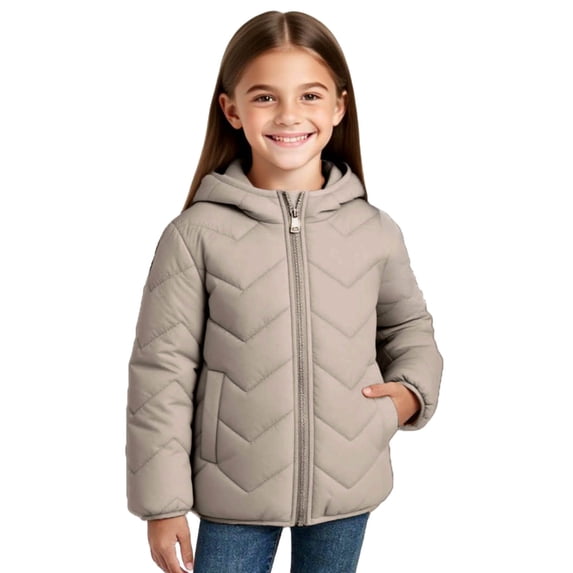 Gfyviroh Toddler Kids Girls Puffer Jackets Lightweight Hooded Zip Up Quilted Down Coats Long Sleeve Pockets Winter Warm Jackets,1-14 Y