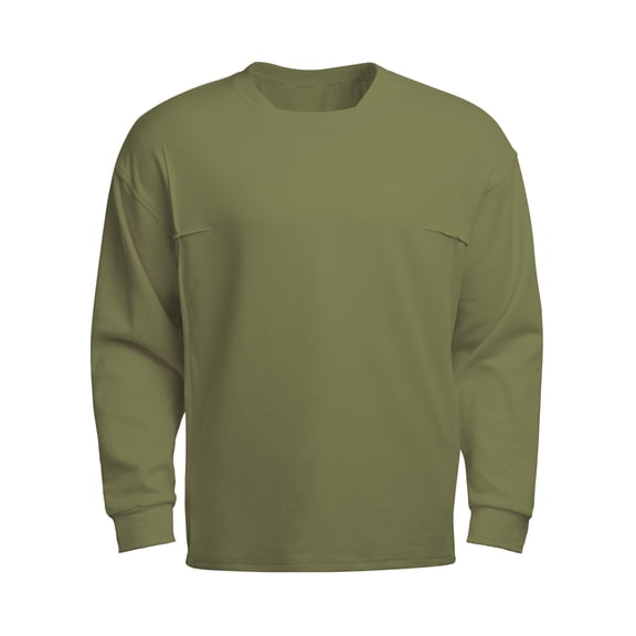 Gfyviroh Tops for Men Casual Solid Color Crew Neck Tops Plus Size Loose Long Sleeve Pullover T-shirts