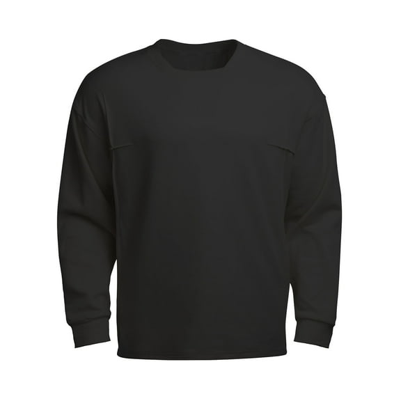 Gfyviroh Tops for Men Casual Solid Color Crew Neck Tops Plus Size Loose Long Sleeve Pullover T-shirts