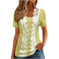 thumbnail image 1 of Gfyviroh Trendy Women's Tops Lace Square Neck Casual Tops Short Sleeve 3/4 Sleeve T-shirts Hollowed-out Pullover, 1 of 5