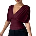 thumbnail image 1 of Gfyviroh Trendy Womens Tops Deep V-Neck Backless Tie Ruched Tshirts Short Sleeve Tummy Control Casual Tops, 1 of 7