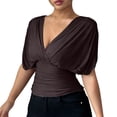 thumbnail image 1 of Gfyviroh Trendy Womens Tops Deep V-Neck Backless Tie Ruched Tshirts Short Sleeve Tummy Control Casual Tops, 1 of 7