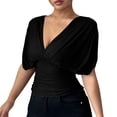 thumbnail image 1 of Gfyviroh Trendy Womens Tops Deep V-Neck Backless Tie Ruched Tshirts Short Sleeve Tummy Control Casual Tops, 1 of 7