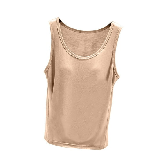 Gfyviroh Undershirts for Women Soft Comfortable Crewneck Loungewear Tops with Chest Pad Casual Sleeveless Solid Color Tank Tops