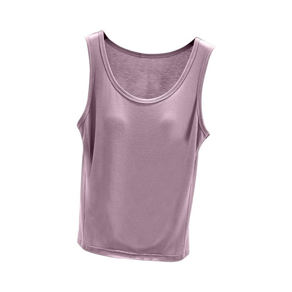 Gfyviroh Undershirts for Women Soft Comfortable Crewneck Loungewear Tops with Chest Pad Casual Sleeveless Solid Color Tank Tops