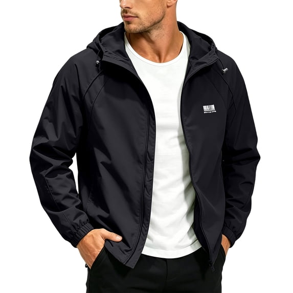 Gfyviroh Windbreaker Jackets for Men Stylish Long Sleeve Comfy Hooded Jacket Lightweight Zip-Up Quick Dry Sports Outerwear