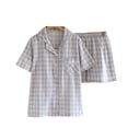 thumbnail image 1 of Gfyviroh Women 2 Piece Pajamas Sets Turn-down Collar Button Short Sleeve Tops and Shorts Outfits Comfortable Pocket Plaid Short Loungewear Sets, 1 of 3