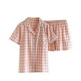 thumbnail image 1 of Gfyviroh Women 2 Piece Pajamas Sets Turn-down Collar Button Short Sleeve Tops and Shorts Outfits Comfortable Pocket Plaid Short Loungewear Sets, 1 of 8